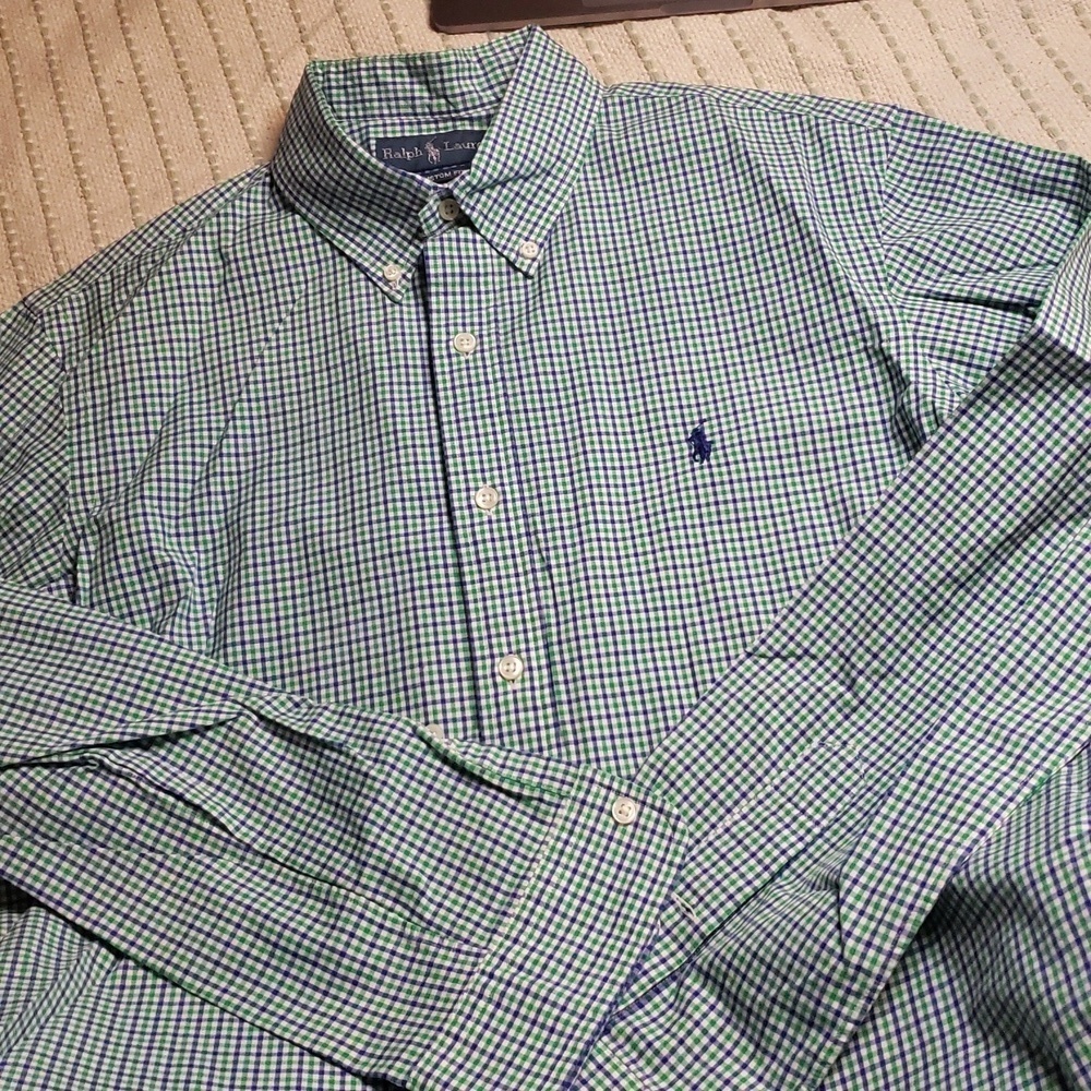 Ralph Lauren men's green/blue/white thin stripe button down longsleeve large - Picture 2 of 6